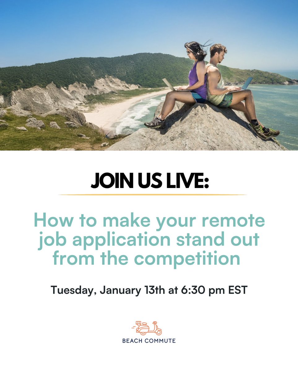 BeachCommute's tweet photo. Are you still getting ghosted by remote jobs?

Join us live and learn how to make your remote job application stand out, even in a crowded market.

👉 Register now.
https://t.co/StFExbNrM6 https://t.co/nrpuL3vLpj