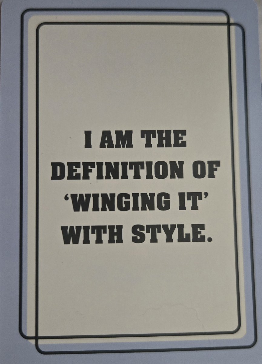 WolfFeller's tweet photo. Week 3 of Slightly Unhinged Affirmations. (Posted every Monday)
"I am the Definition of 'Winging It' with Style."
#affirmations #slightlyunhinged #quote #slightlyunhingedaffirmation #weekthree https://t.co/owIbElfoK9