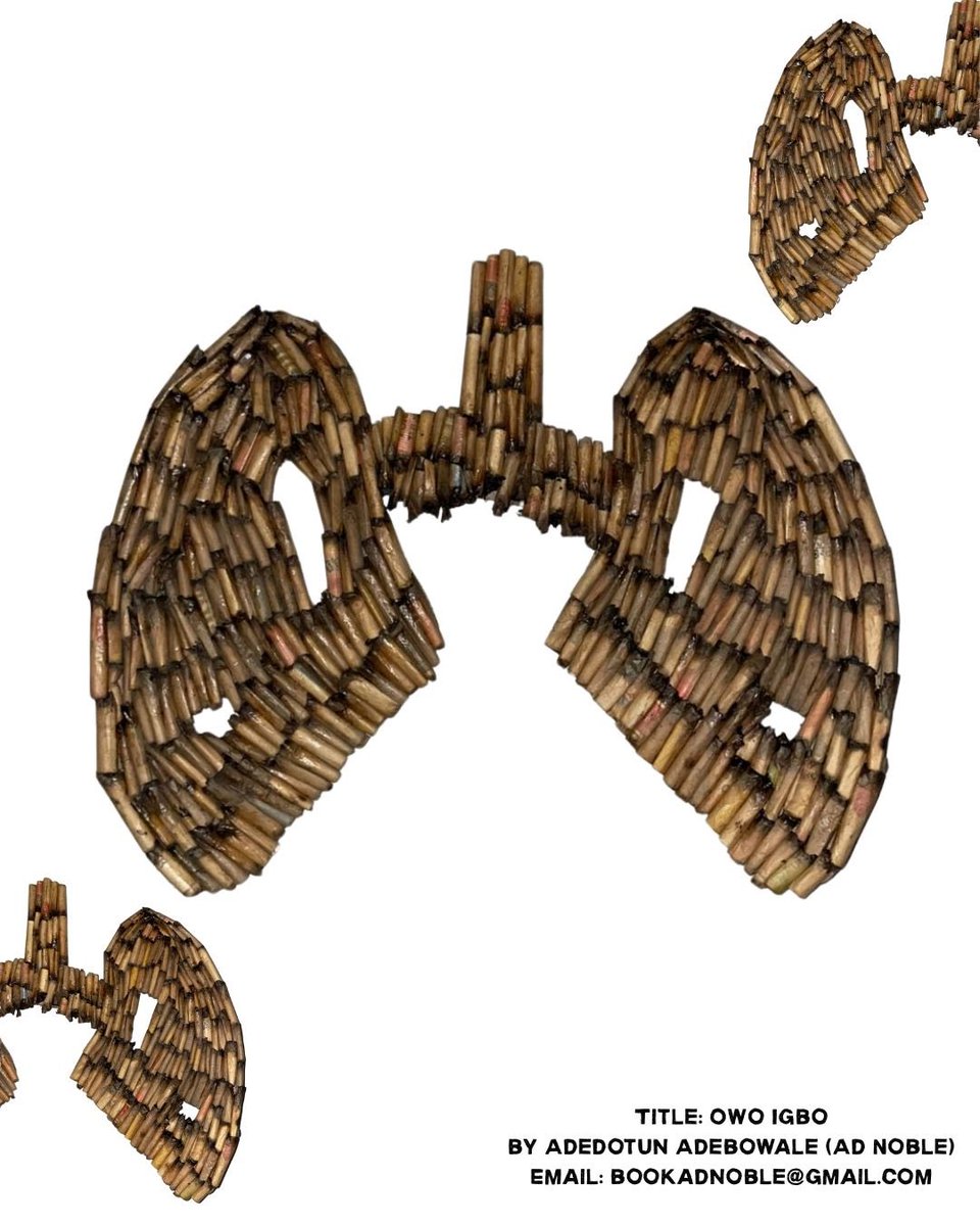 _ad_noble's tweet photo. Title : Owo Igbo
By Adedotun Adebowale “Ad Noble”
Email : bookadnoble@gmail.com

Throughout the past year, I quietly collected these tips from different places and people. In total, 350 tips were gathered and placed piece by piece with precision to mimic the lungs.
#weedart https://t.co/JbHm2paM2i
