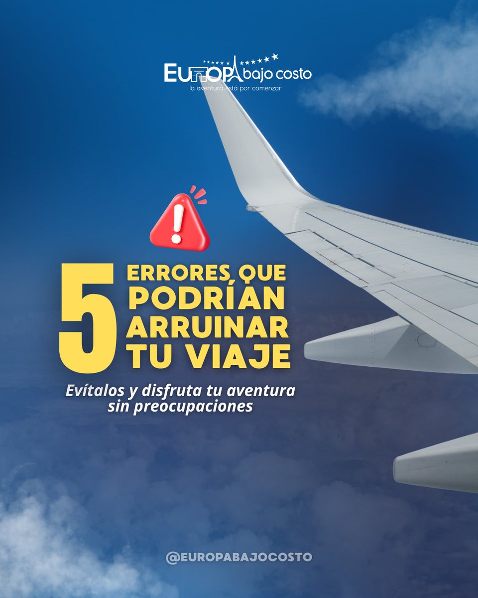 EuropaBajoCosto's tweet image. ✈️🌍 Viajar es increíble, pero hay errores que pueden arruinar tu aventura. Descubre en este carrusel los 5 fallos más comunes y cómo evitarlos para disfrutar sin preocupaciones. 

👉 Guarda y comparte con tu compañero de viaje 🌟

#Viajar #TipsDeViaje #ConsejosDeViaje