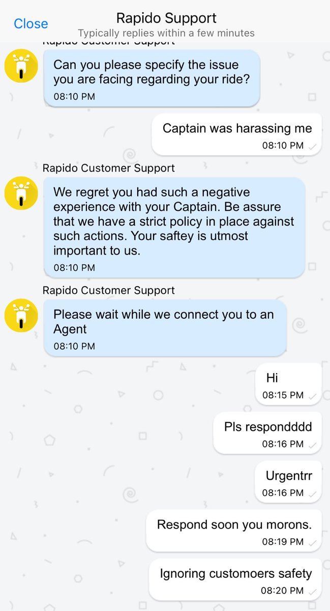 Imironman20's tweet photo. @rapidobikeapp , the pathetic state of rapido customer support and safety features!! They donot have any safety features.Driver dropped me mid way, was rude.Nor does rapido have a way to report , and they charge full 5% extra despite driver ending ride in midway. #patheticrapdio https://t.co/GhX9BKbR6b