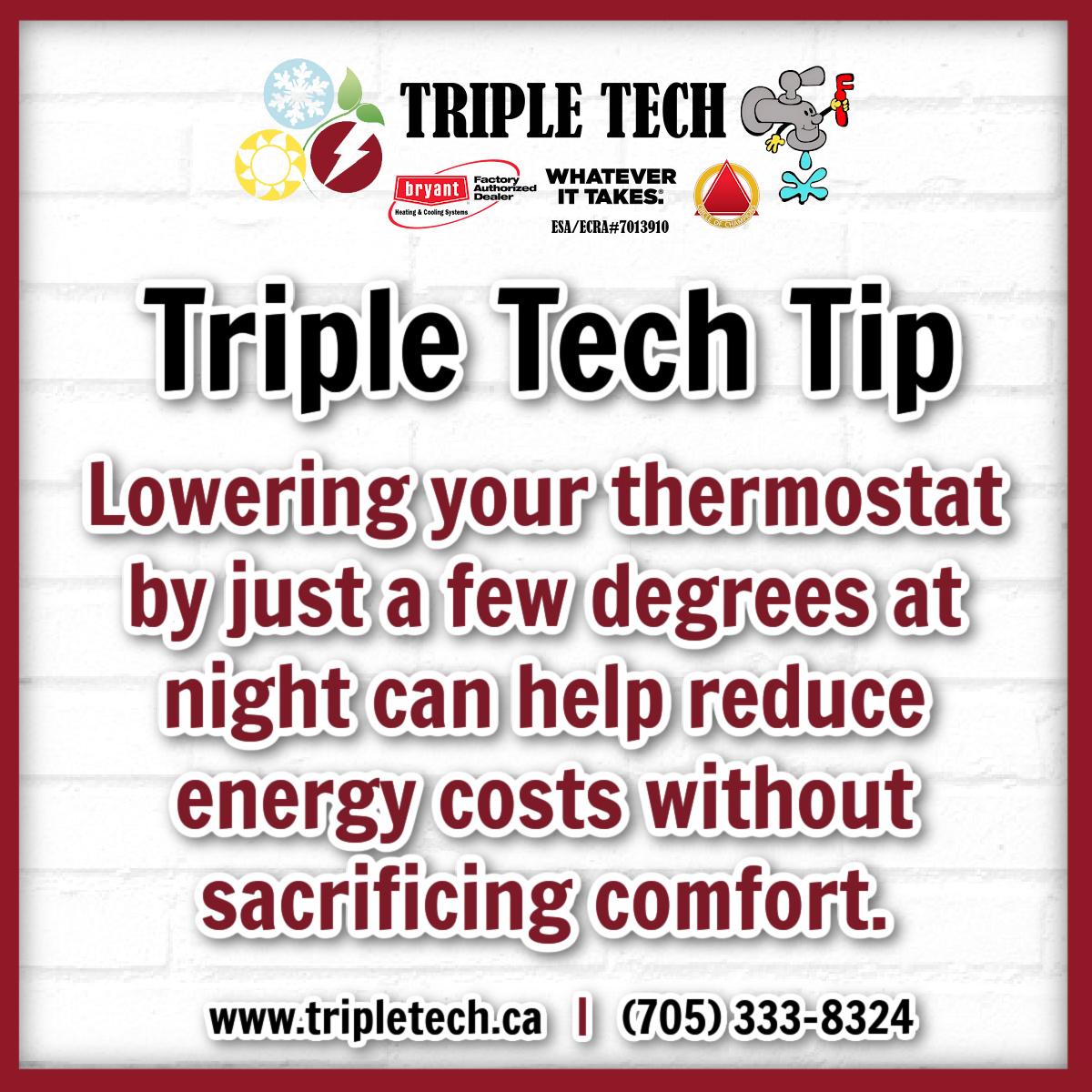 TripleTech4U's tweet photo. Lowering your thermostat by just a few degrees at night can help reduce energy costs without sacrificing comfort.

Need help optimizing your system? We’re happy to help.

#EnergySavings #TripleTechTips #WinterEfficiency https://t.co/E1s58McdOL
