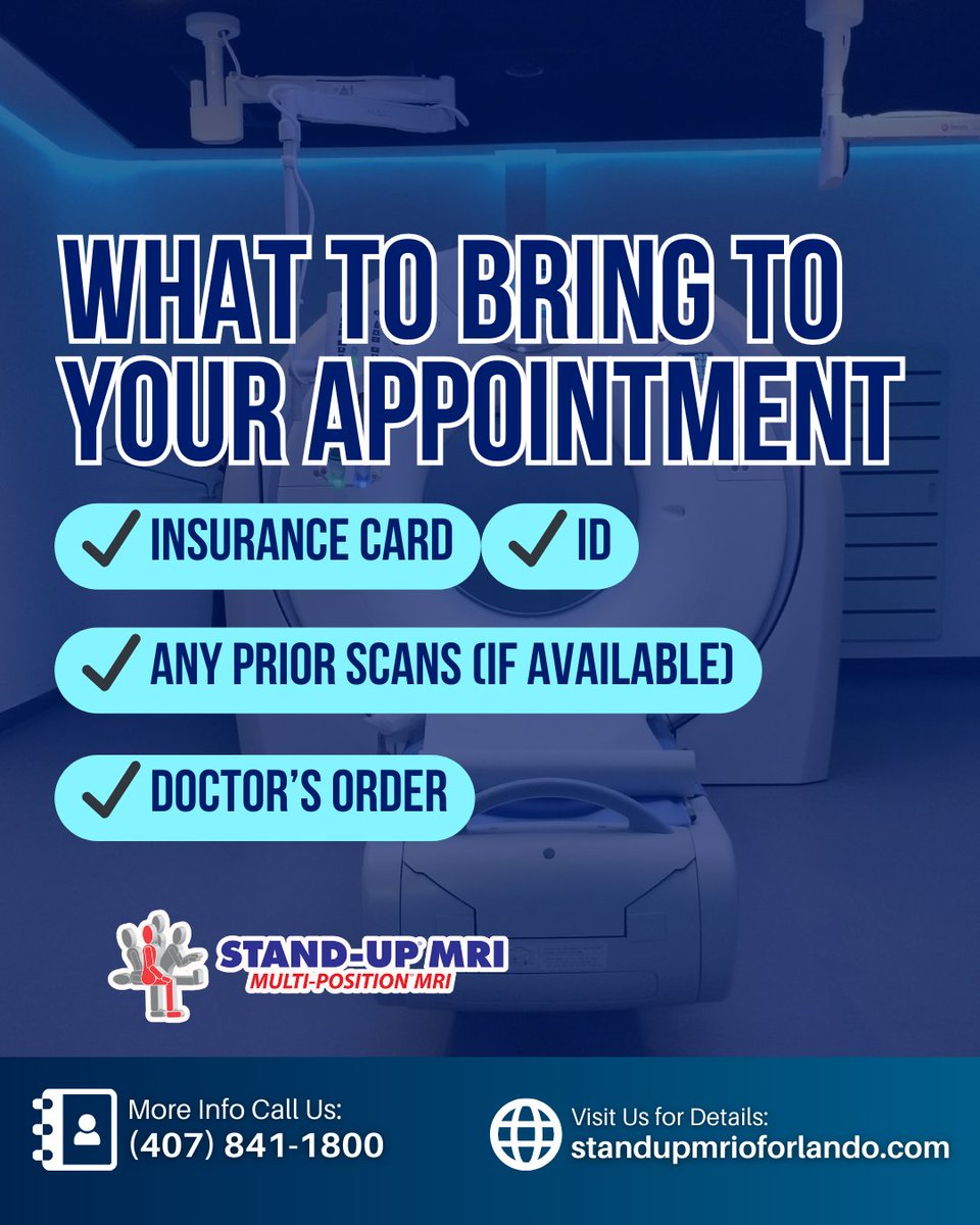 StandUpMRIofFL's tweet photo. A little preparation goes a long way toward a smooth, stress-free visit. 

Having everything ready helps our team focus on what matters most: your comfort, your time, and getting you clear answers as efficiently as possible. 

☎️(407) 841-1800
🔗https://t.co/haDPn0wC8M https://t.co/dWJDM9jU1r