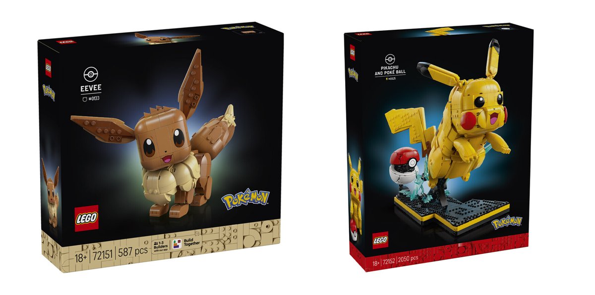 JVCom's tweet image. LEGO a dévoilé des nouveaux sets Pokémon !

- Dracaufeu, Florizarre &amp;amp; Tortank : 649,99€ / 6838 pièces
- Evoli : 59,99€ / 587 pièces
- Pikachu : 199,99€ / 2025 pièces
- Badges Kanto : bonus de précommande pour les 3 starters.
- Centre Pokémon : à venir (27 février)