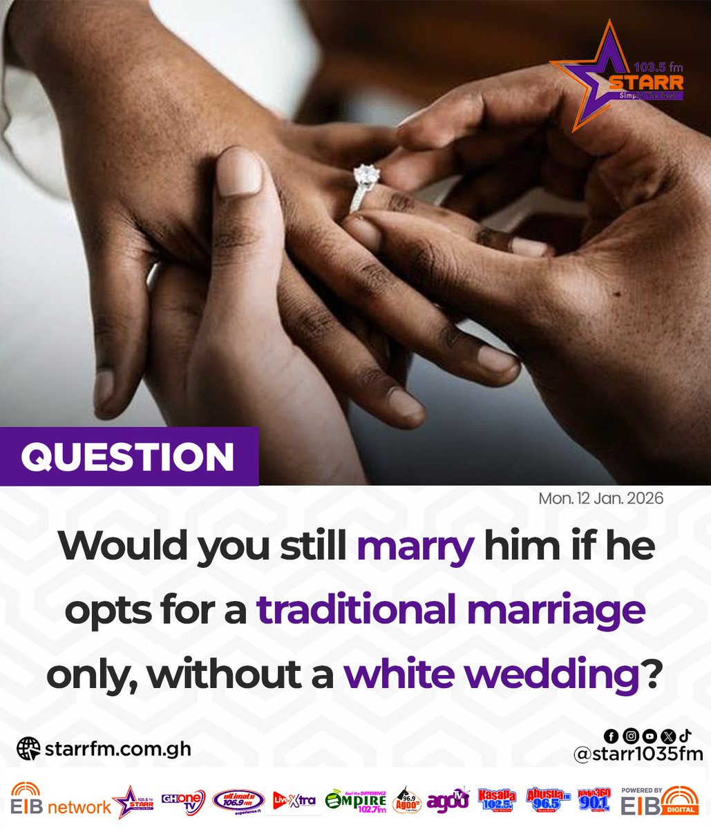 ghonetv's tweet image. Would you still marry him if he opts for a traditional marriage only, without a white wedding?...

#GHOneNews #EIBNetwork 
#GHOneTV #NewsAlert 
#StarrFM @starr1035fm