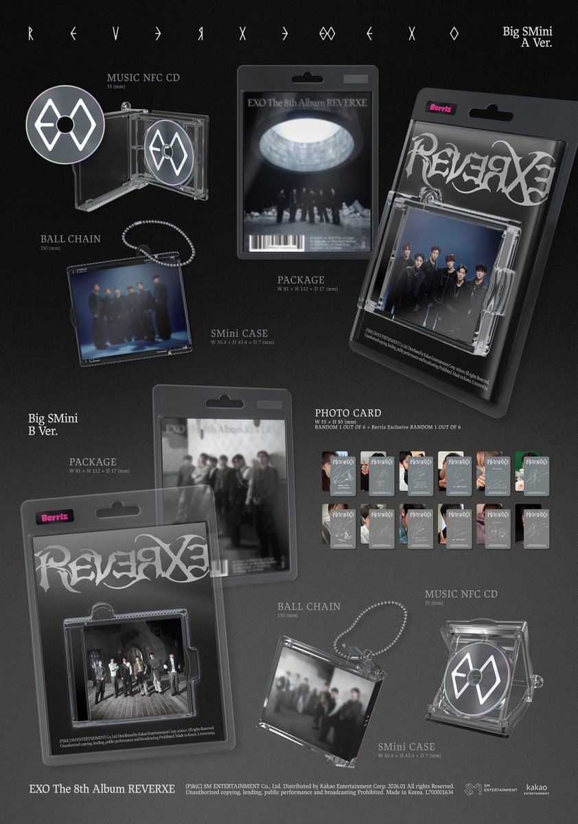 EXO 正規8集 'REVERXE'🖤 💿Big SMini ver. 2種 🩷Berriz Exclusive