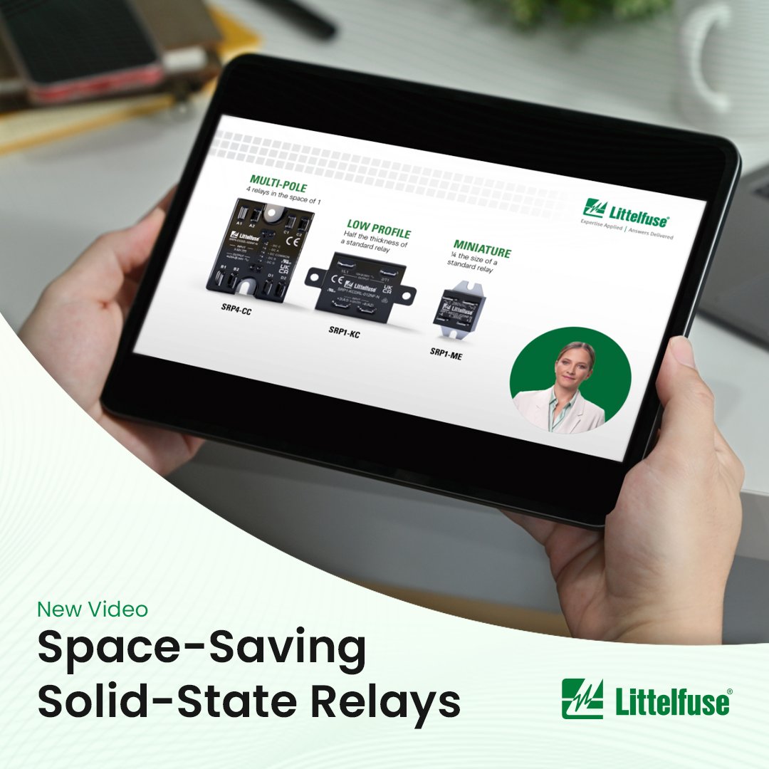 Littelfuse's tweet photo. New! Littelfuse introduces space-saving solid-state relays. These three new relays are essential for industrial applications that demand reliable and compact switching and compliance with international standards.

Watch the video: https://t.co/jMlxpyHNOM https://t.co/KpwPUB3VDS
