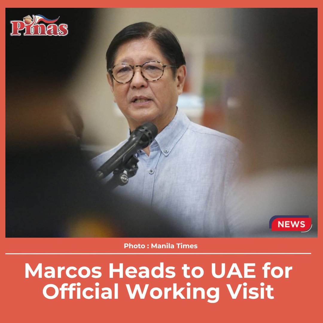 pinastimes's tweet image. Marcos’ first foreign trip of 2026 isn’t just ceremonial—major trade, defense, and sustainability deals are about to reshape the Philippines’ future.

Read More : planetphilippinesuk.com/PBBMUAE

#PBBM #BBM #pbbmadministration #PinasTimes