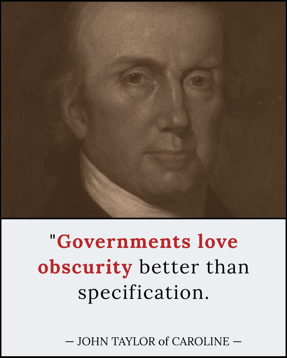 TenthAmendment's tweet photo. ⚠️ Tyranny Thrives on Confusion

The vaguer the law,
the more power they grab.

John Taylor called it out.

“Obscurity” isn’t an accident 
it’s the whole strategy. https://t.co/bwDhQcqfC0