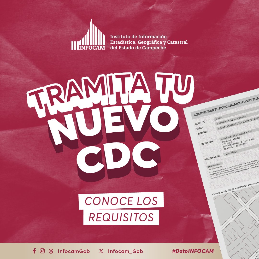 Infocam_gob's tweet photo. ¿Vas a solicitar tu #CDC?

Conoce los requisitos para el Comprobante Domiciliario Catastral, tanto para propietarios como para quienes no lo son.
✔️ Trámite gratuito
✔️ Disponible en línea o de manera presencial https://t.co/SCJ4Y21Xk5