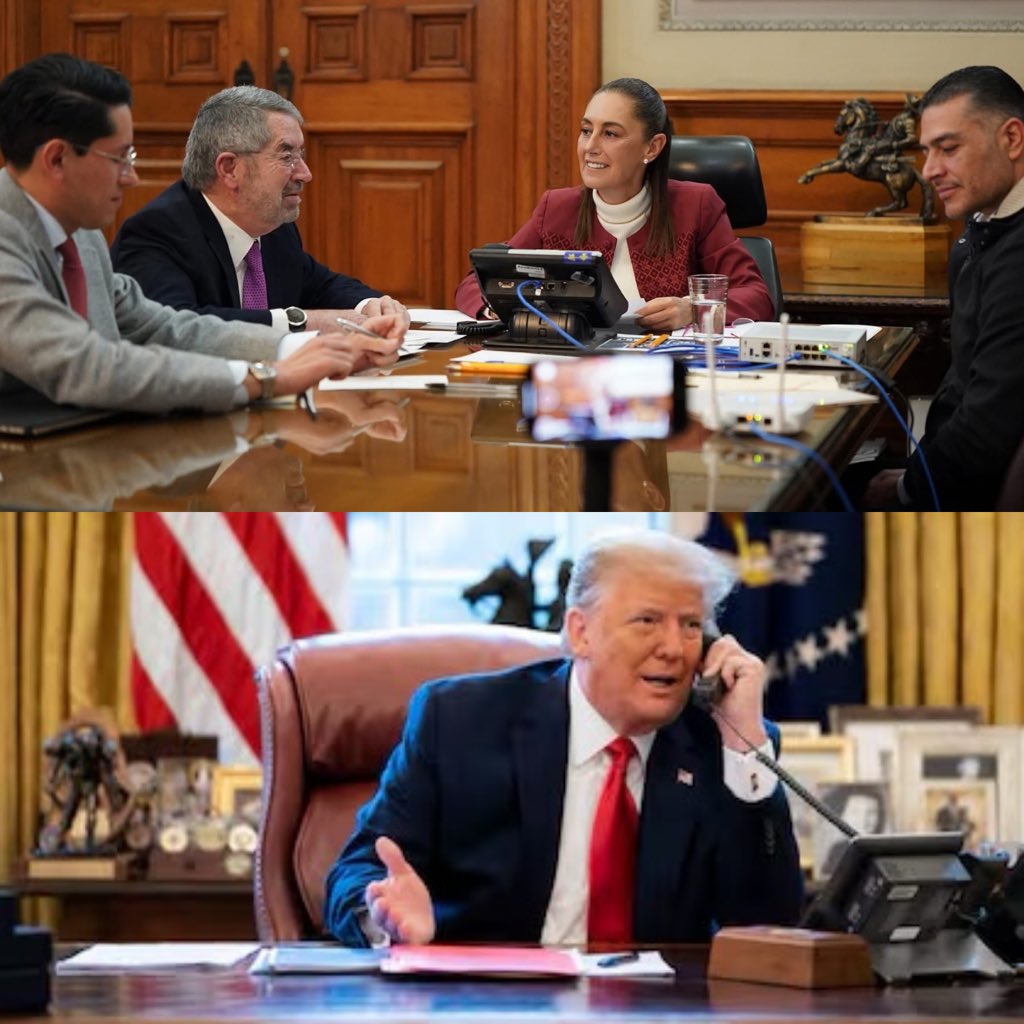 🚨ÚLTIMO MOMENTO: Sheinbaum tiene llamada con Trump.

“Tuvimos una muy buena conversación con el presidente de Estados Unidos, Donald Trump. Hablamos de distintos temas, incluyendo la seguridad con respeto a nuestras soberanías”.