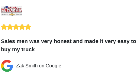 FeldmanHighland's tweet photo. We just received a great review on Google. Thank you Zak Smith! https://t.co/V4wxh40vPO