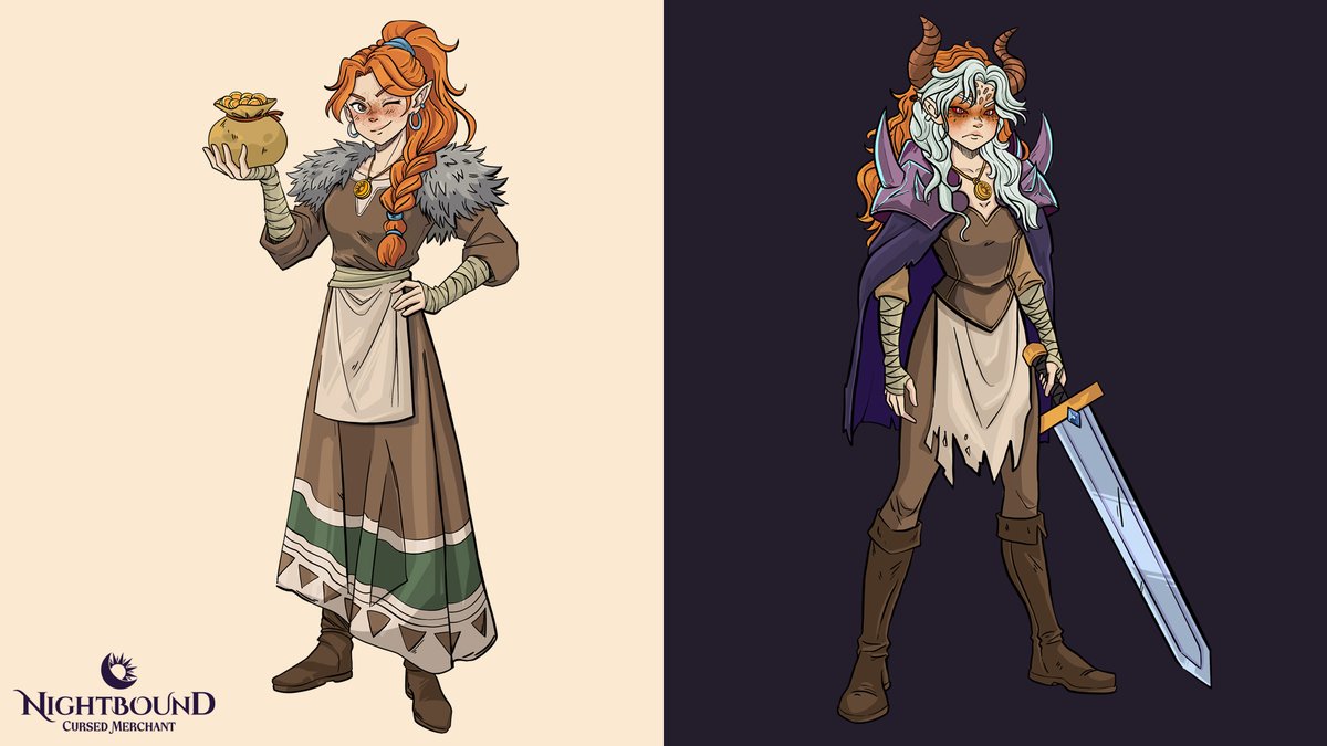 ArvisOfficial's tweet photo. First character concept art that we made for #Nightbound by @vanilyazeze💜
Our character is a merchant by day but when the night comes, the curse turns her into a demon.
These concept arts will help us to build the world of Nightbound: Cursed Merchant. Share your thoughts! 🌙 https://t.co/cKoAtb1DSf