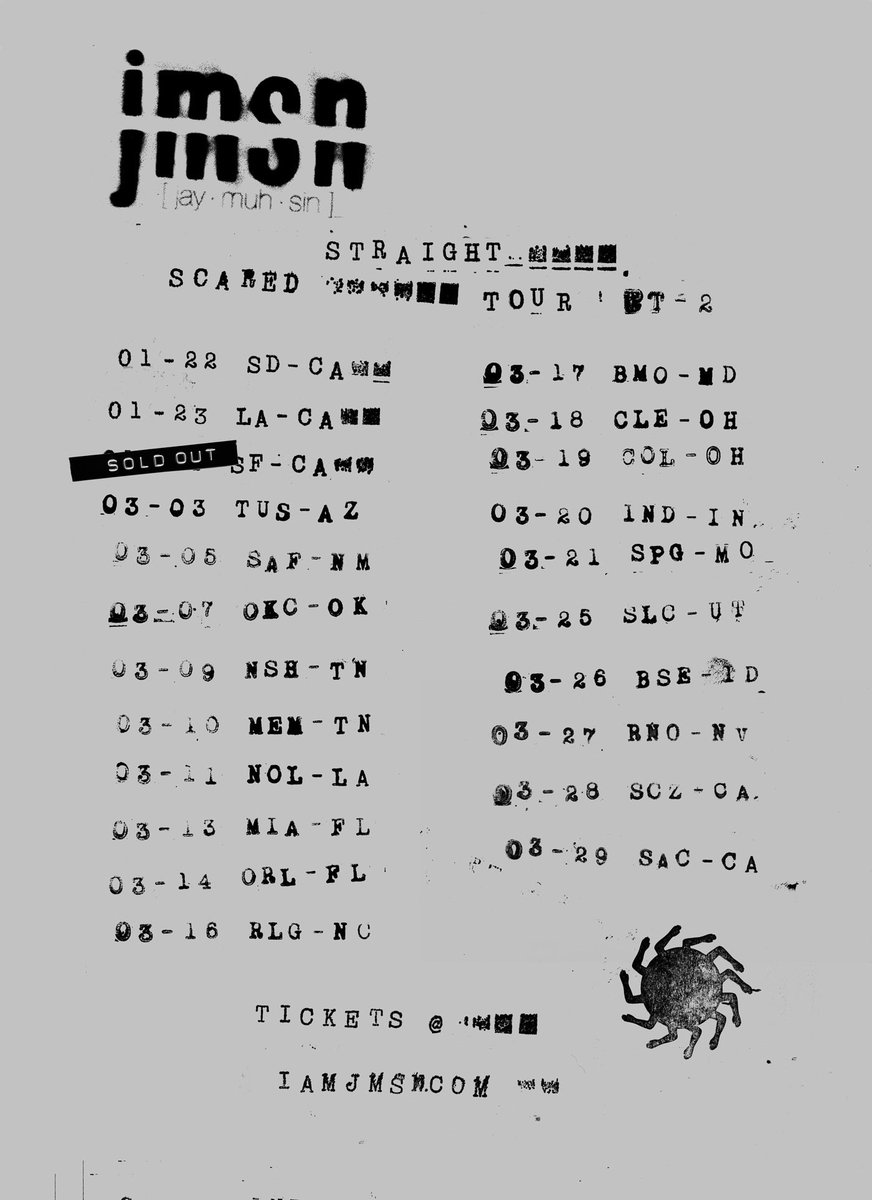 Scared Straight Tour Pt. 2

Pre-sale starts tomorrow at 10am local time (PW: LONG).

General on-sale Friday at 10am local time. 

•  01/22 San Diego, CA
•  01/23 Los Angeles, CA
•  01/24 San Francisco, CA
•  03/03 Tucson, AZ
•  03/05 Santa Fe, NM
•  03/07 Oklahoma City, OK