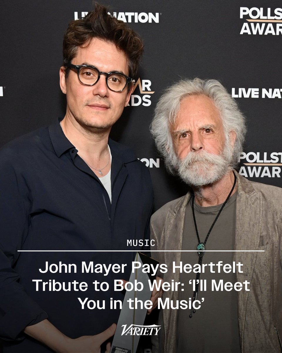 Variety's tweet photo. John Mayer mourns Bob Weir in a heartfelt tribute to his "Dead and Company" bandmate: 

“Okay Bob. I’ll do it your way. Fkn’ A… Thanks for letting me ride alongside you. It sure was a pleasure. If you say it’s not the end, then I’ll believe you. I’ll meet you in the music. Come find me anytime.”
https://t.co/MTudWdjPEq
