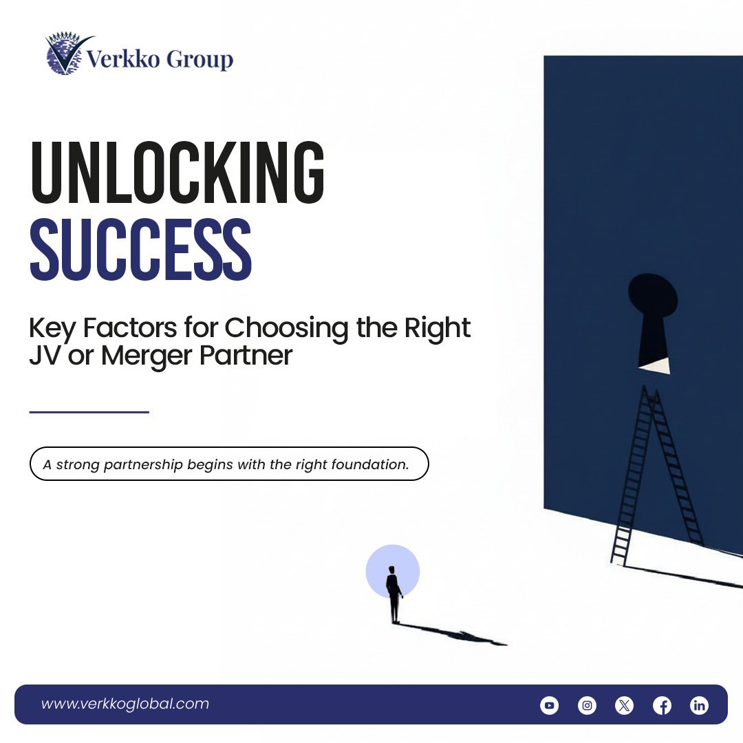VerkkoGroup's tweet photo. Before signing any JV or merger, choose a partner who moves in the same direction as your business.

Verkko helps you evaluate partners across strategy, finances, reputation, operations, and compliance so you can build with confidence.

✅ Strategic alignment of goals and vision
✅ Financial stability for sustainable growth
✅ Strong market reputation and track record
✅ Operational synergy in culture, processes, and tech
✅ Legal and compliance fit for long‑term security

💡 With the right partner, every collaboration becomes a growth multiplier.

📩 Ready to unlock success together? DM Verkko Group to explore the right partnership for your next big move.

#VerkkoGlobal #UnlockingSuccess #StrategicPartnerships #MergersAndAcquisitions #BusinessGrowth