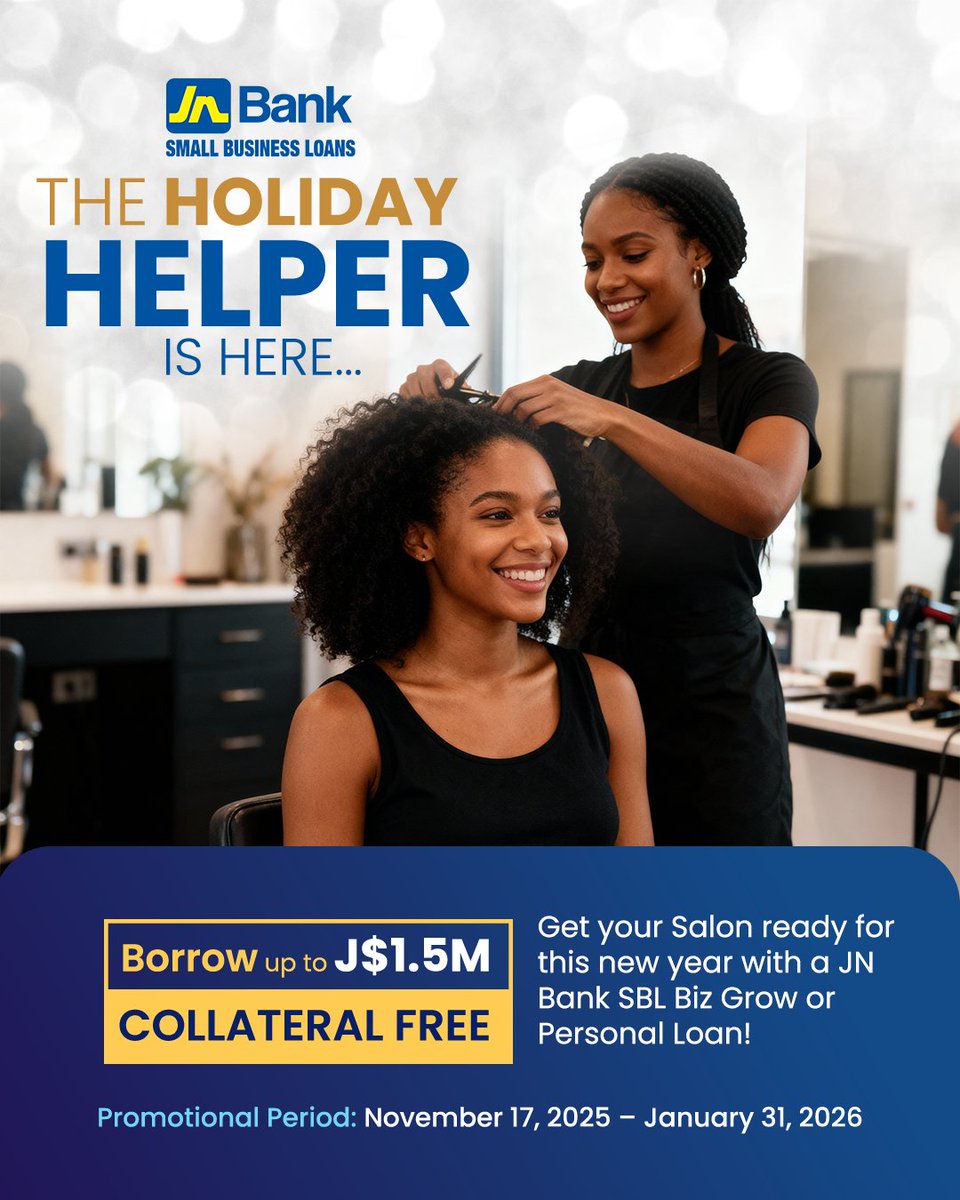 jnbanklimited's tweet image. Your business dreams don’t have to wait. JN Bank Small Business Loans offer up to J$1.5M in collateral-free financing to help you take the next step.​

Visit bit.ly/4em84FB to get started!

 #JNBankSBL #SmallBusinessLoans #BusinessGoals