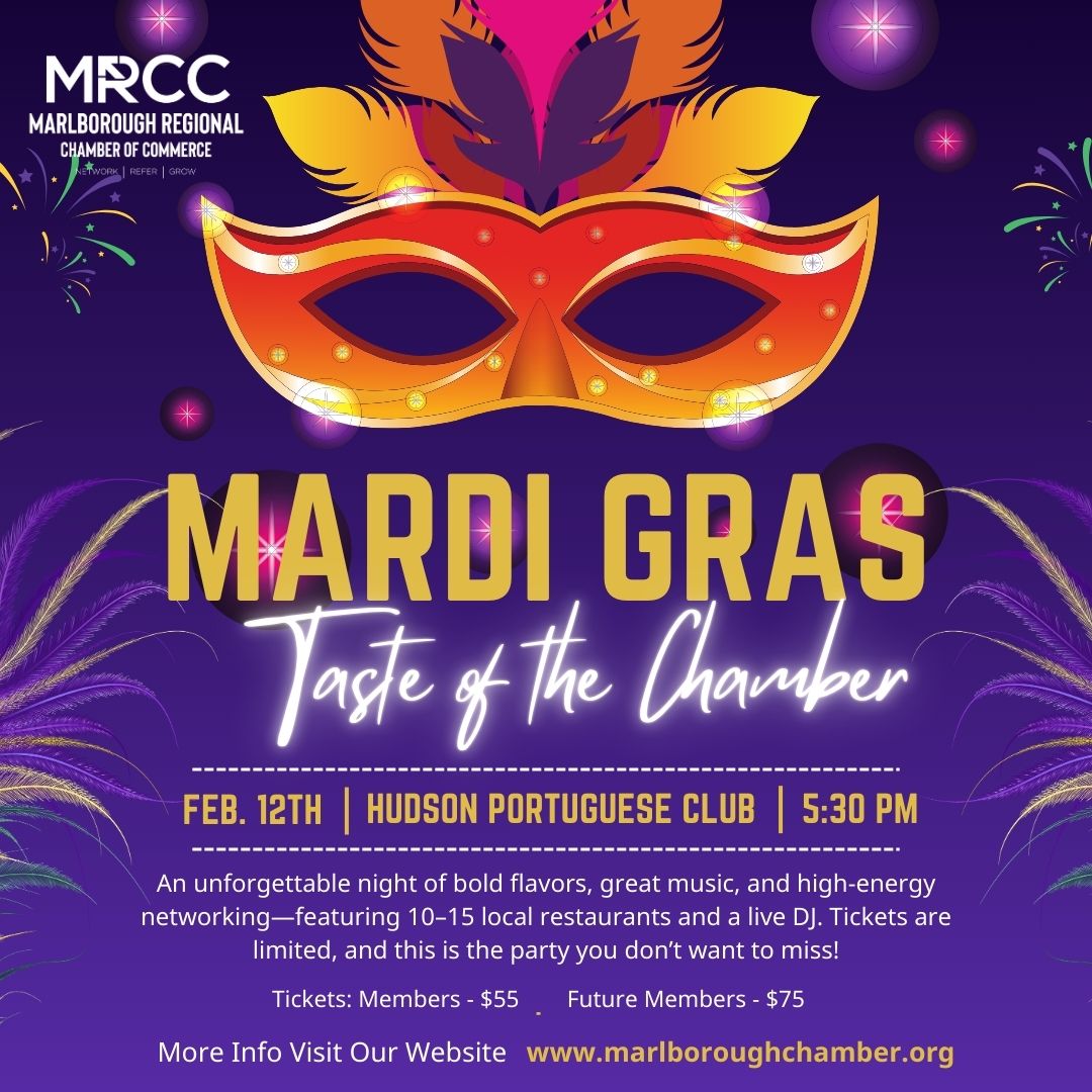 MarlboroChamber's tweet photo. This lively, Mardi Gras–themed evening brings together incredible local restaurants, vibrant energy, and professionals from across the region for a night designed to spark real conversations and meaningful connections.

 https://t.co/m01sY9BuCj https://t.co/4rq2hKImZo