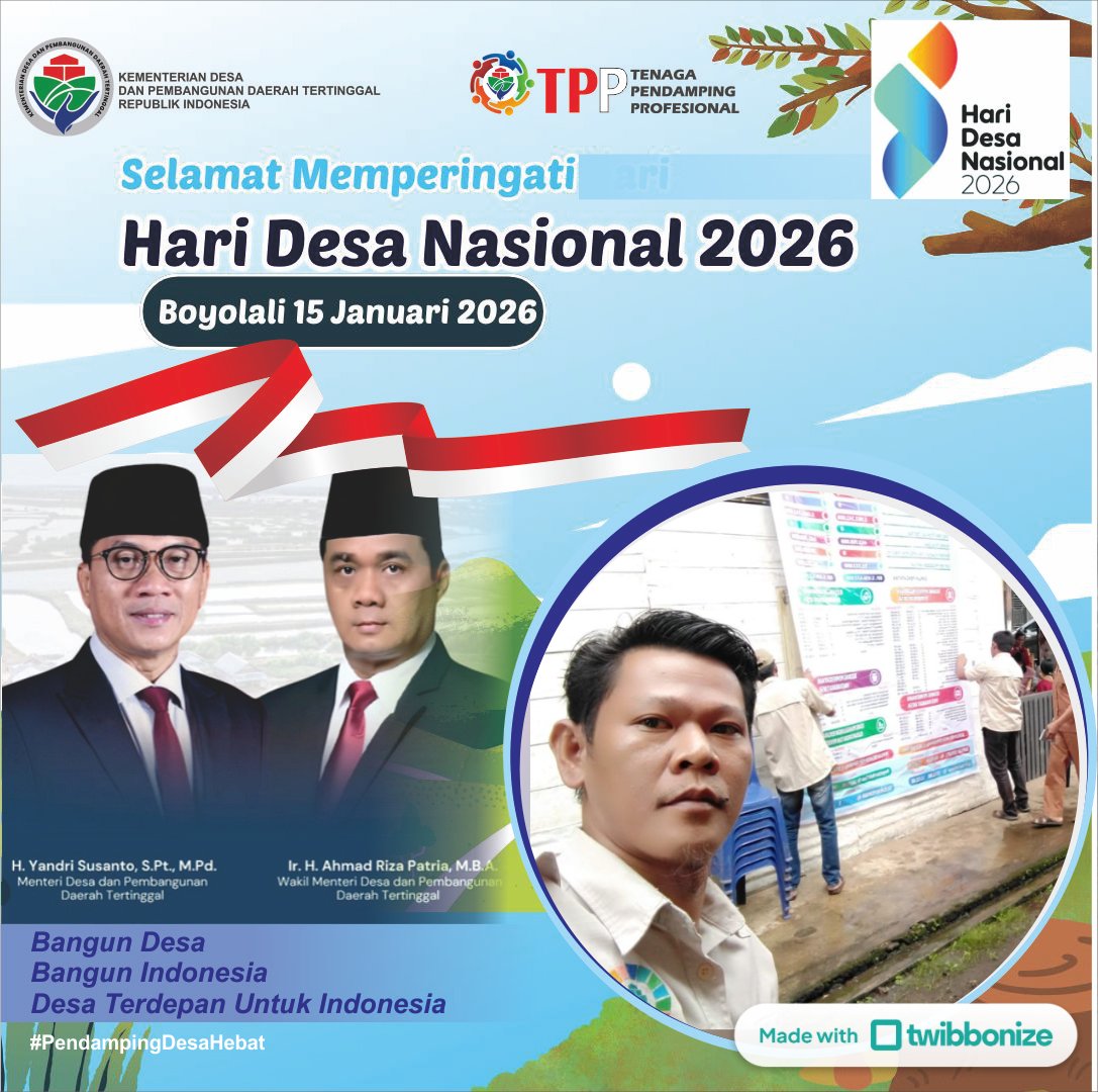 AzwariDendi's tweet photo. SEMARAKKAN HARI DESA 
dengan *Hari Desa Wujudkan Desa Menjadi Garda Terdepan Indonesia*

@PrabowoSubianto 
@GibranRakabuming
@YandriSusanto
@ArizaPatria
@KementerianDesaPDT
@DesaPesonaNusantara
#HariDesaNasional2026
#PendampingDesaHebat
#TPPKemendesaPDT
#TPPProvinsiSumsel https://t.co/FQHMvTktyk