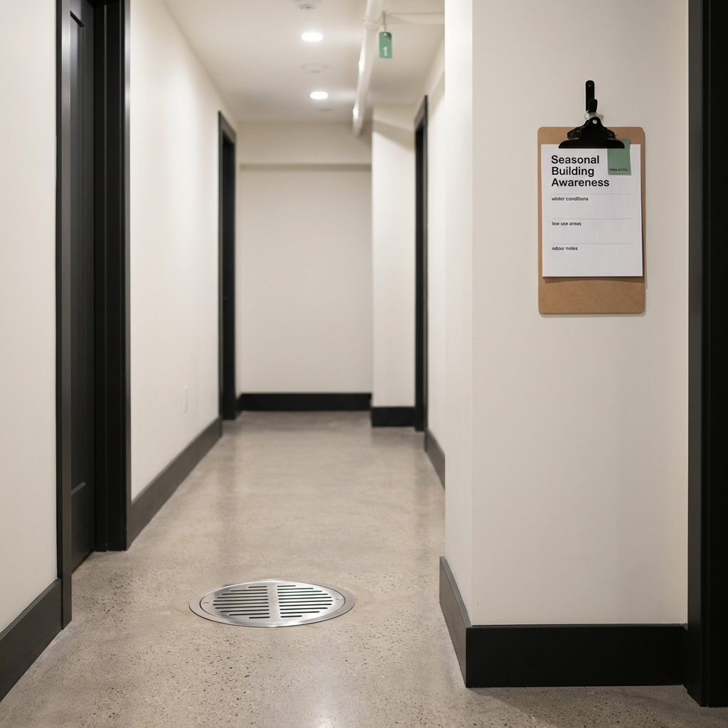 FerroCanada's tweet photo. That floor drain no one notices can quietly affect indoor air. In winter or low occupancy, dried out traps can lead to odours and comfort complaints that look like IAQ issues. Seasonal awareness helps teams respond early.

#IndoorAirQuality #Facilities #BuildingSystems https://t.co/py3Bmfk8Kx