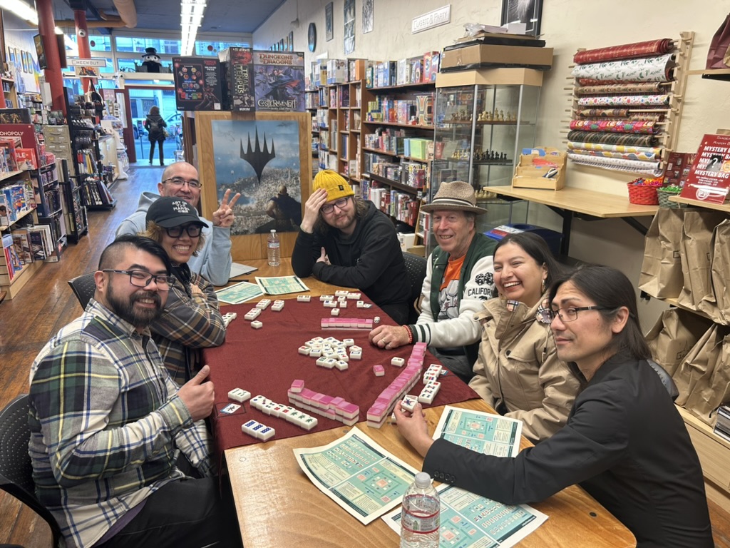 GamescapeSF's tweet photo. The Gamescape Crew had the opportunity to expand our gaming knowledge and learn how to play Chinese Mahjong with San Francisco's @mister_Mahjong himself! 
 Get your Mahjong sets, Cards, and accessories in store or online at https://t.co/TLHNcV4Jdz https://t.co/LZRmwpnC55