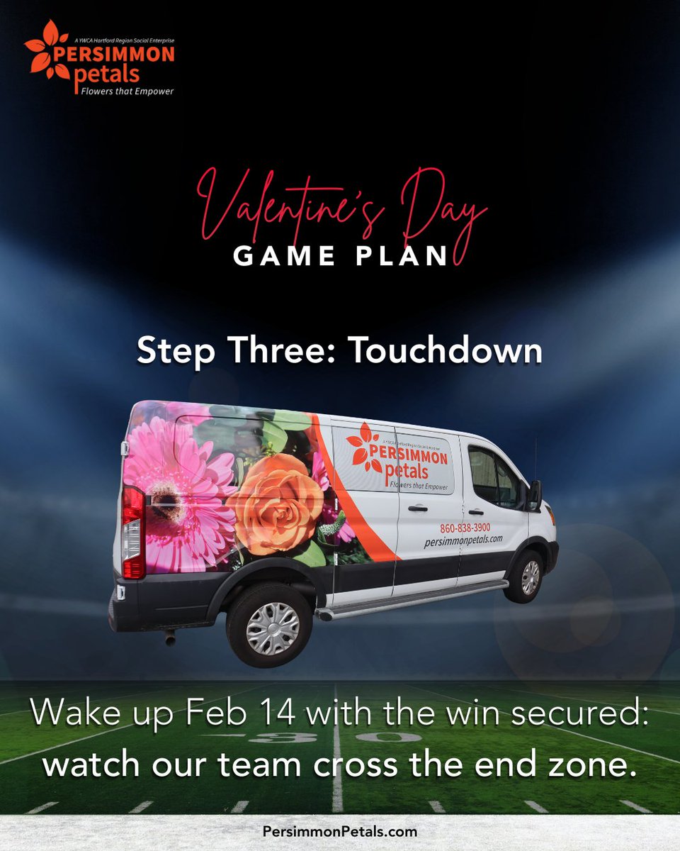 Valentine’s Day is basically our Super Bowl, and our game faces are on. Follow our three-step game plan, and you'll secure the win weeks in advance, without even breaking a sweat — now that's a winning play! #PersimmonPetals #YWCAHartford #ValentinesDayCT

PersimmonPetals.com