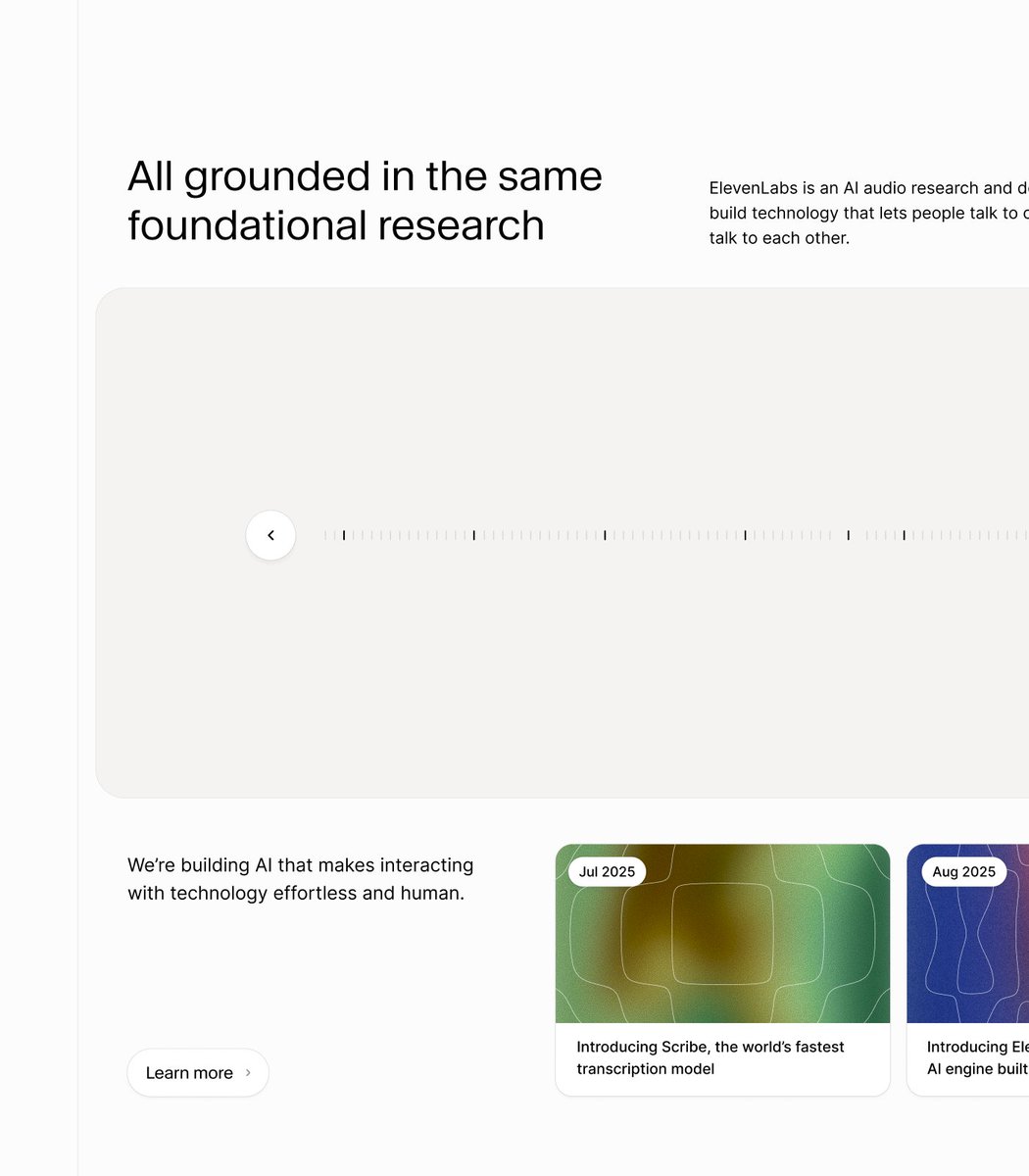 We’re hiring 2 world class creatives to shape the next iteration of the <a href="/elevenlabsio/">ElevenLabs</a> marketing website: a Designer and a Design Engineer.

You'll be working (on things like this) alongside myself, <a href="/bradlc/">Brad Cornes</a> and <a href="/RomaTesla/">Roman Tesliuk</a>.

If this is you, or someone you know, DMs are open.