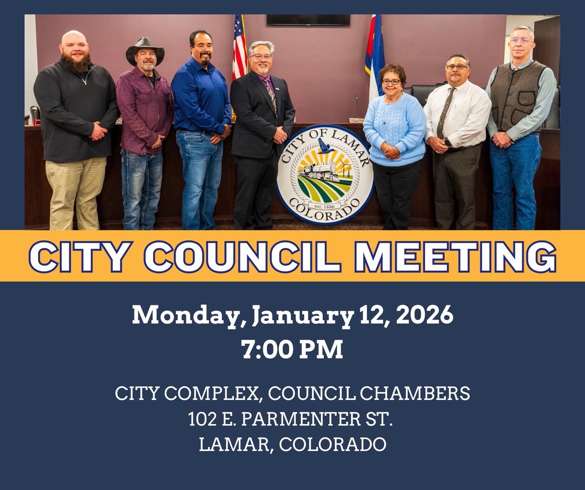 CityofLamar's tweet photo. Join us tonight at 7:00 PM for the Lamar City Council meeting! Attend in person at the City Complex (102 E Parmenter) or watch live on Facebook or YouTube. Important updates and upcoming projects will be shared—hope to see you there! https://t.co/WUUBBWtojZ