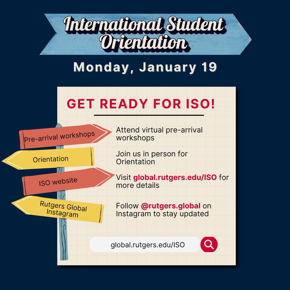 RutgersGlobal's tweet photo. 📣Don't forget to join us this Monday, January 19, from 9:00 am - 4:30 pm at the Livingston Student Center for our Spring 2026 International Student Orientation! Learn more about the Rutgers campus and available resources. 👉Visit https://t.co/wQkqI54uIV for more information. https://t.co/11VlvYcCMJ