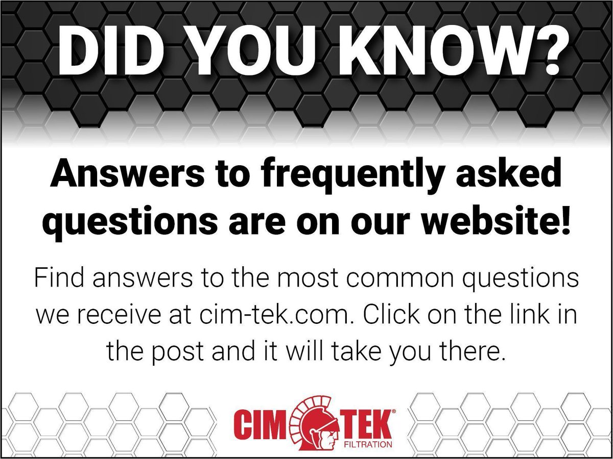 cim_tek's tweet photo. Follow this link to find answers to common filter questions: https://t.co/AO5njRVmYy
#CimTek #CimTekFilters #CleanFuel #FuelProtection #MadeInUSA #AmericanMade #PetroleumEquipment #GasStation #FuelStation #cstore #Agriculture #FarmEquipment #Farm #FluidPower https://t.co/EMjWCAFJsC