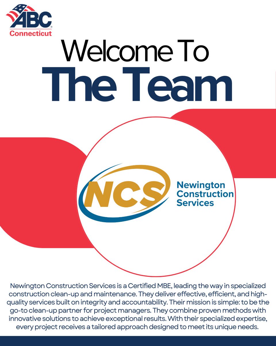 Welcome to ABC CT, Newington Construction Services!
This certified MBE brings trusted expertise in construction clean-up and maintenance, with a  focus on integrity, accountability, and staying on time &amp; on budget.

🔗 newingtoncs.com

#abcmeritshopproud #ctabc