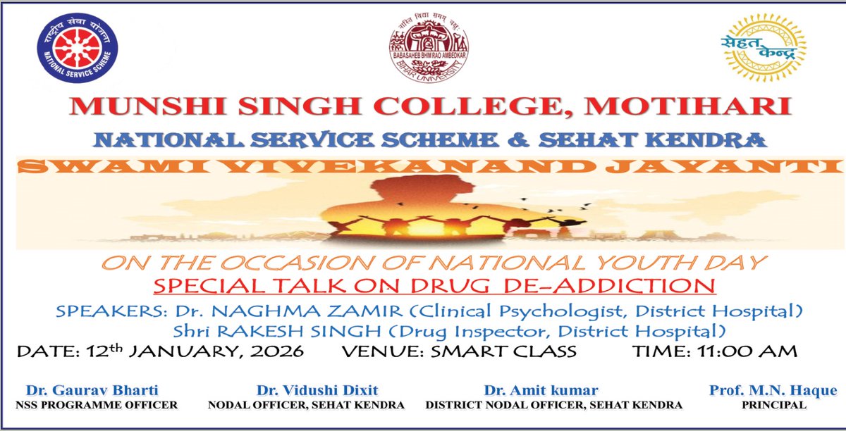 NSSMSCollege1's tweet photo. National youth Day celebration 

Nss Unit of MUNSHI SINGH COLLEGE, MOTIHARI https://t.co/JB5zxyYBHb