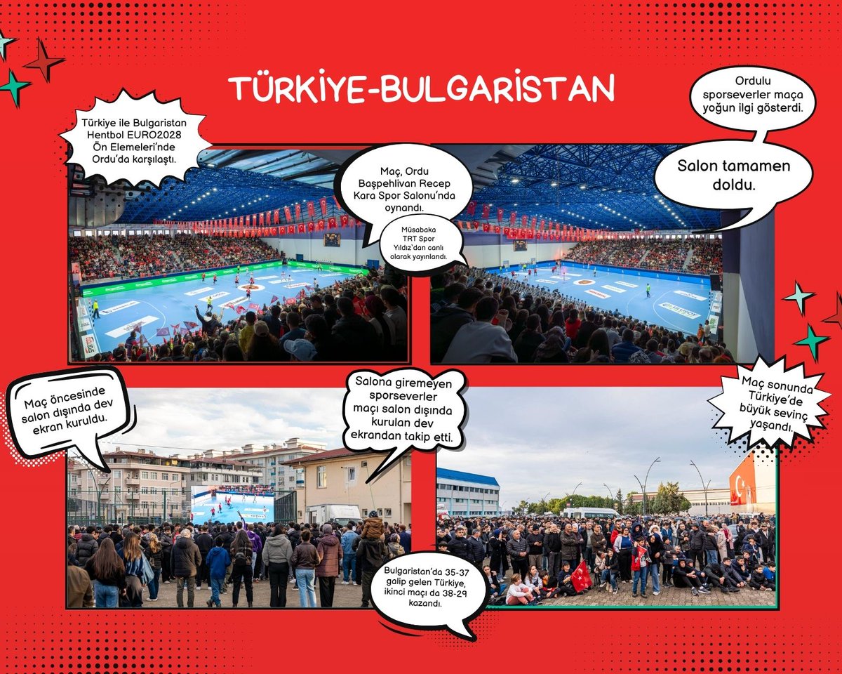 Türkiye 🇹🇷, EHF EURO 2028 Ön Elemeleri’nde Bulgaristan’ı geçmeyi başardı!

Bulgaristan'daki ilk maçı 37-35, Ordu’daki rövanşı 38-29 kazanan Millilerimiz, EURO 2028 Eleme Grupları’na kaldı. 🏆

Ordulu sporseverler salonu doldurdu, dışarıda kalanlar maçı dev ekrandan izledi. 👏