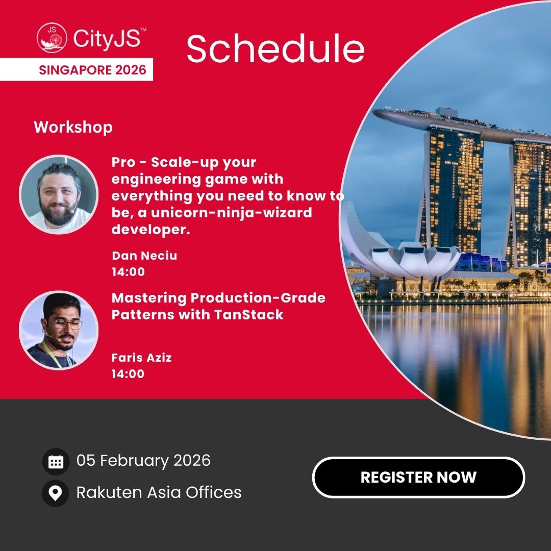 cityjsconf's tweet image. Day 2 of #CityJSSingapore and we got #workshops that will get you to the next level of your career, that senior level! Two of these workshops with @farisaziz12 and @neciudan - TanStack and Tricks that will make you a code wizard!

Will you miss it? Register now