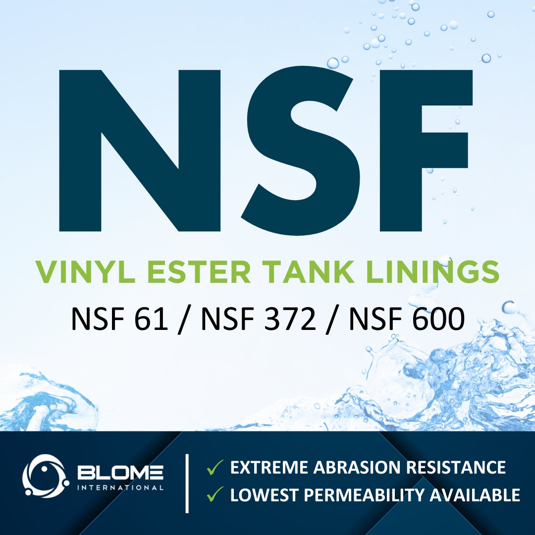 BlomeInt's tweet photo. Blome’s TL-220 S AR is a corrosion resistant lining that is certified by UL for products in contact with potable water in accordance with the following standards:
» ANSI / NSF 61
» ANSI / NSF 61, Annex G*
» NSF 372
» NSF 600
#nsf #pfas #linings #blomeinternational https://t.co/VgSdgqhkNf