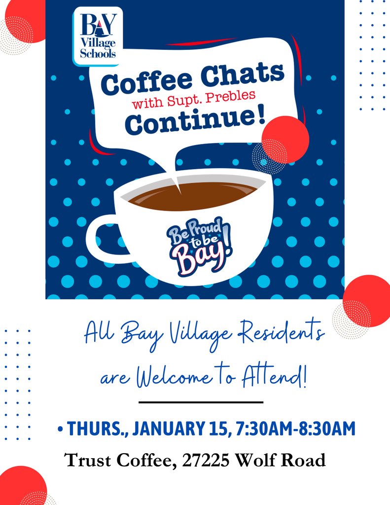 The next Coffee Chat with Supt. Prebles is this Thursday morning, Jan. 15 from 7:38-8:30 a.m. at Trust Coffee. Drop the kiddos off at school and come on up to Trust. Bring your questions. See you then!