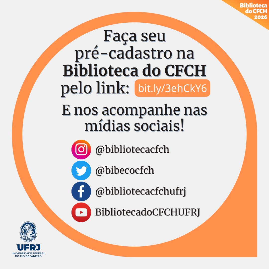 BibECOCFCH's tweet photo. ATENDIMENTO VIRTUAL
Quartas-feiras, de 10 às 11h.
Inscreva-se! https://t.co/VvqCQqAyLJ

Aproveite e faça seu pré-cadastro na Biblioteca do CFCH pelo link https://t.co/IkCyu2l1zQ

E nos acompanhe nas mídias!
Conheça também nosso site: https://t.co/F7hjqukzBl

#bibliotecadocfchufrj https://t.co/ZCk967956b