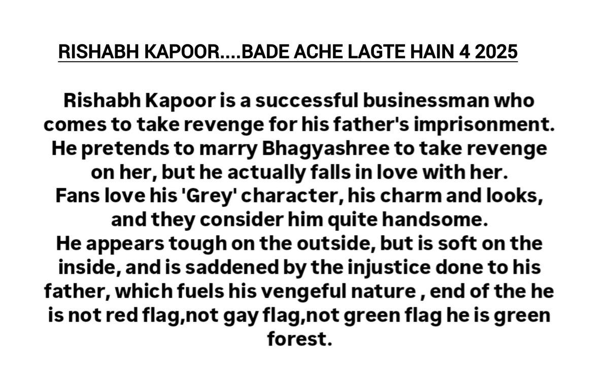Syeda08_javeria's tweet image. HARSHAD CHOPDA as #RishabhKapoor (2025) – his 11th drama, #Balh4 
A successful businessman, a son seeking revenge, yet a heart that can love 
From innocent to revengeful to hopelessly in love  Harshad nailed 3 different shades in one journey! 
Talent. Depth. Magic
#HarshadChopda