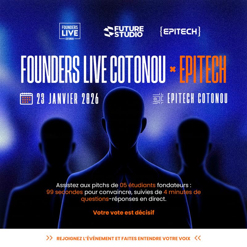 futurestudio_io's tweet photo. Une édition Founders Live qui met à l’honneur l’excellence des talents d'@EpitechBenin  
 
5 etudiants
99sec pour convaincre
4 min pour répondre aux questions.
Et vous décidez qui gagne.
Inscrivez-vous 
🔗 : https://t.co/Wc56WvjHI7
📍: Epitech, Cotonou
📅: 23 Janvier 2026 apd 18H https://t.co/Sq4PANiDGu