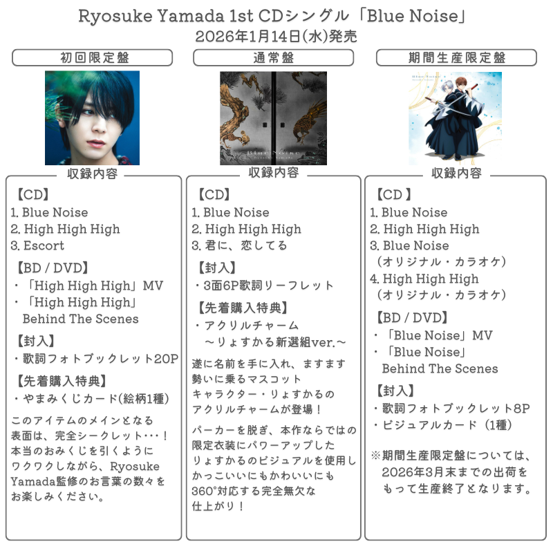本日フラゲ日】 💿1月14日発売 Ryosuke Yamada 1st CDシングル 「Blue