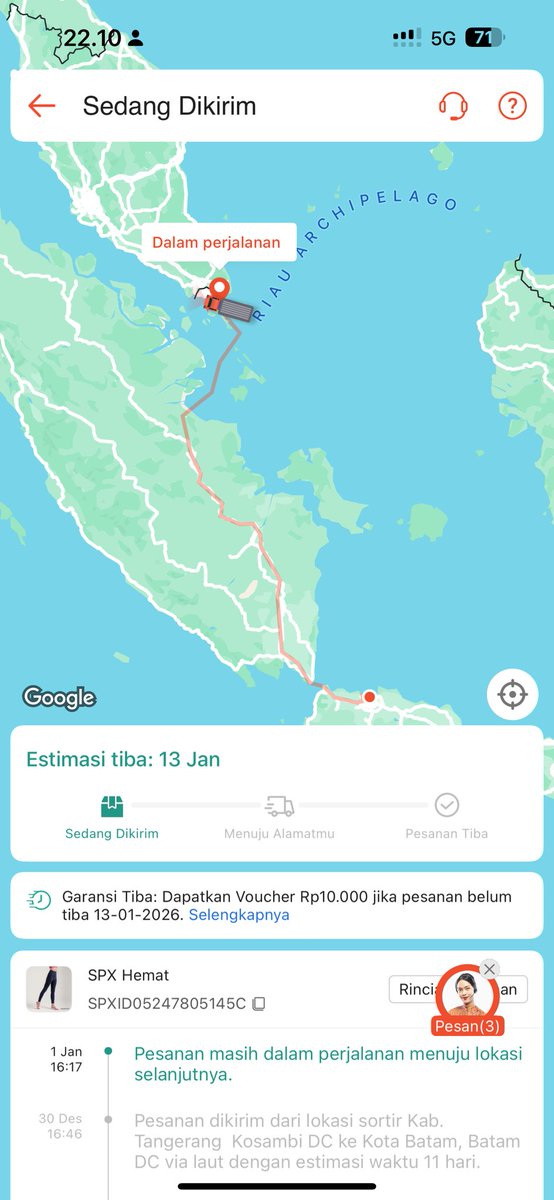 rebinasonia's tweet photo. Spx hemat, estimasi tiba 10 jan, gak sampai 10 jan ditambah lg ke tgl 11. Ga sampai lg ditambah lg ke 12. Trus skrg tambah lg 13 jan.🤣 aneh https://t.co/v0c1aFWQay