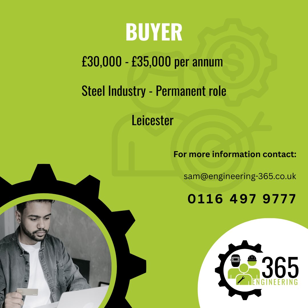 engineering_365's tweet photo. 🚨We’re Hiring!🚨

Engineering @ 365 are seeking an experienced Buyer to support procurement activities across the production and fabrication departments🔩

To apply please contact:
📧 sam@engineering-365.co.uk
📞 0116 497 9777

#Engineering365
#EngineeringJobs #Engineering https://t.co/qjqgLrFqmR