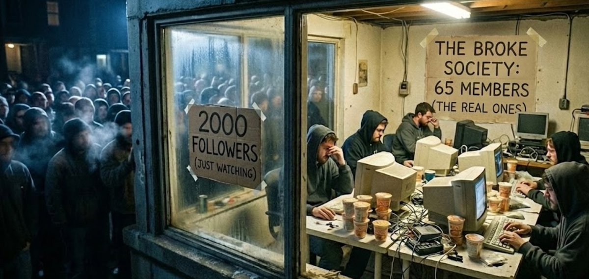 BROKE_meme_coin's tweet photo. Stop window shopping.
It’s not glamorous down here. It smells like stale coffee and ambition. But this is where the real work happens. If you dig the vibe, become part of the Society.
The basement door is unlocked. Come in or stay outside.
#BrokeSociety #StopLurking #BasementBuilders #CryptoCommunity