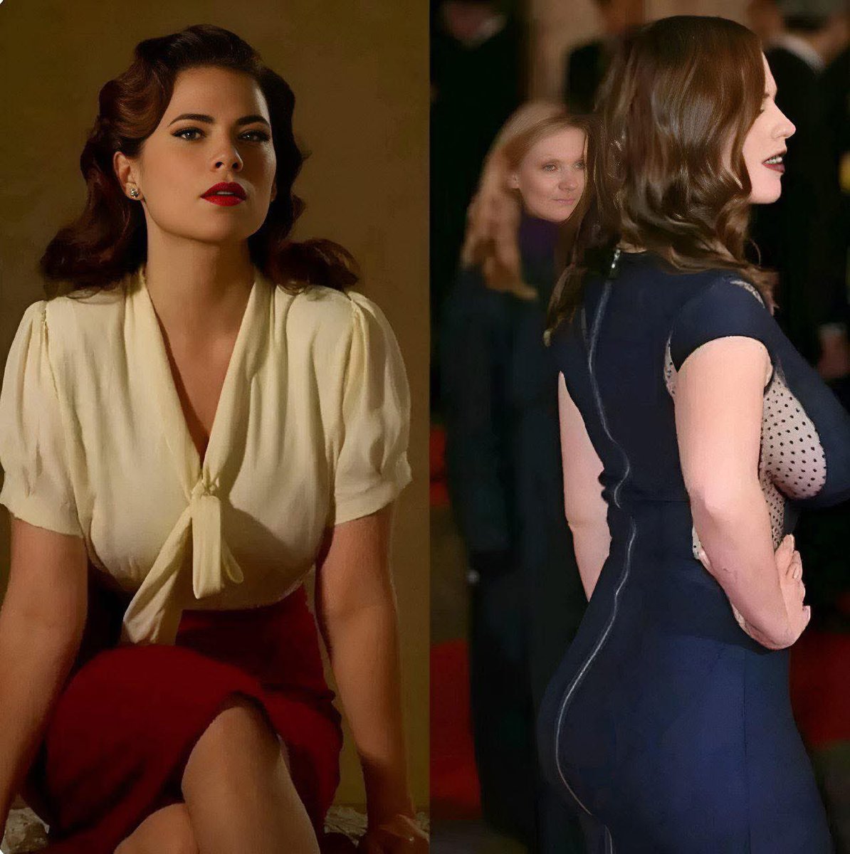 captain america peggy red dress the iconic red dress , Captain America: The First Avenger , Hayley Atwell plays Peggy Carter, Chris Evans plays Steve Rogers, Sebastian Stan plays Bucky Barnes, 2011, , Follow