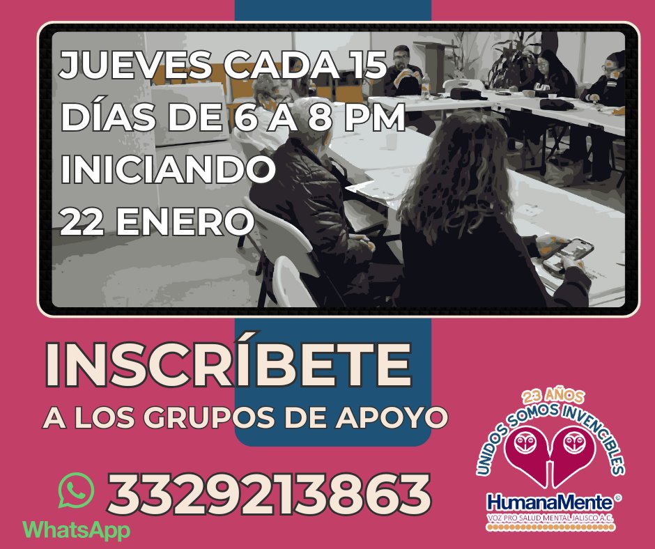 Si vives con un diagnóstico psiquiátrico o tienes un familiar cercano con diagnóstico, tenemos grupos de apoyo que te ayudan a mejorar tu calidad de vida.