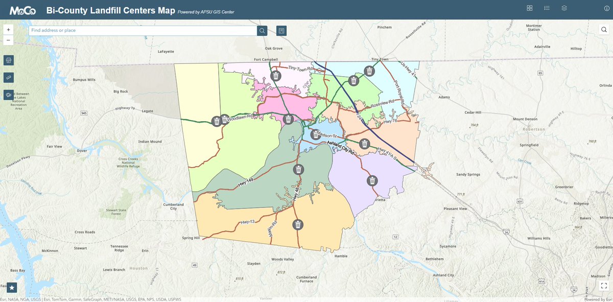 apsugiscenter's tweet photo. Check out this new interactive map created at the APSU GIS Center! Montgomery County residents can now search their address to find the nearest Convenience Center, check hours, and view drive-time zones.

Try it here: https://t.co/aDRwmABKs2

#GIS #APSU #MontgomeryCounty https://t.co/ofL5oXQXfz