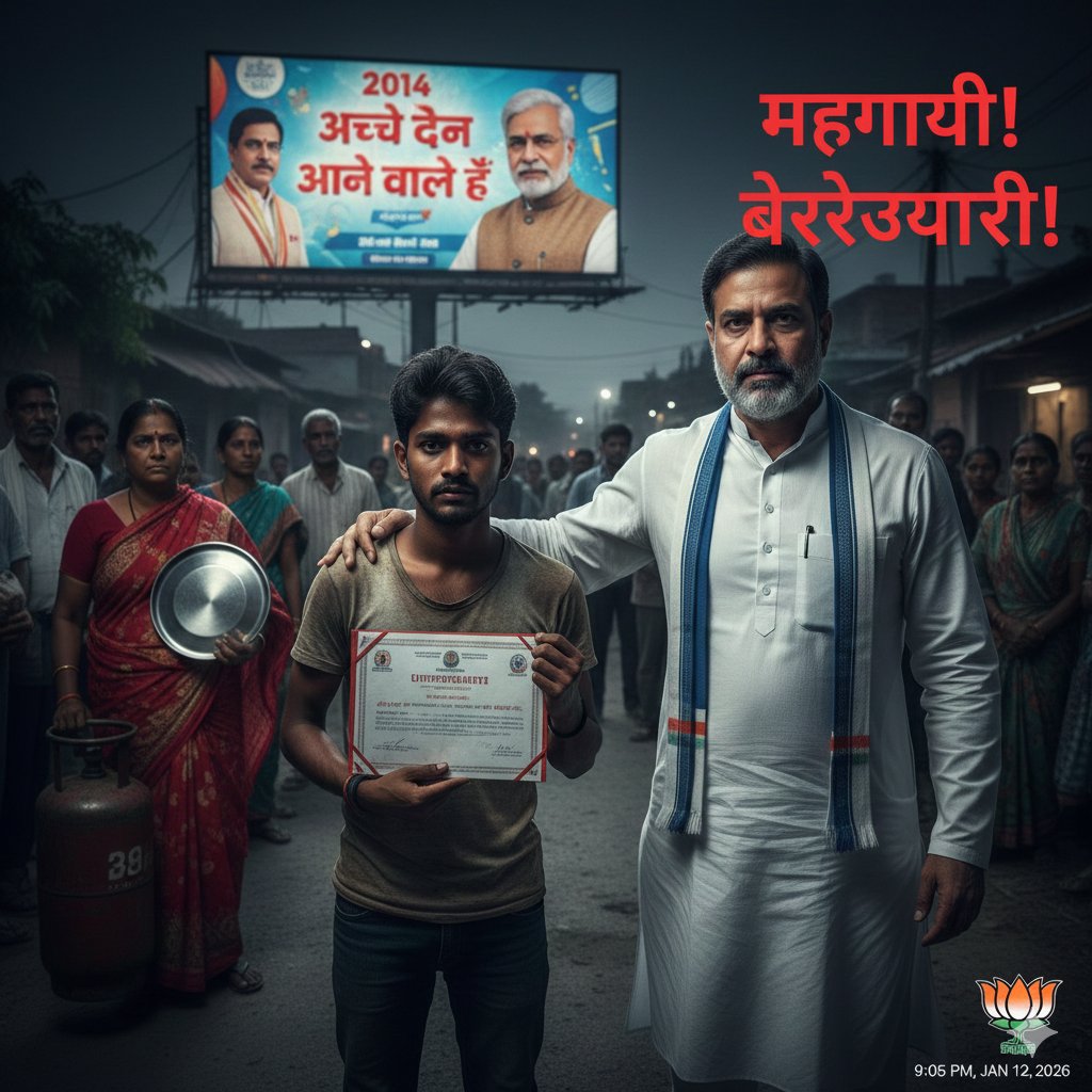 prbhatiii's tweet photo. बीजेपी के 'अच्छे दिनों' का कड़वा सच:
बढ़ती महंगाई और रिकॉर्ड तोड़ बेरोजगारी! ❌
डिग्री हाथ में है, पर हाथ खाली हैं। जनता के इन बुनियादी सवालों का जवाब कब देगी सरकार?
हम चुप नहीं बैठेंगे, हक की लड़ाई जारी रहेगी। 🚩
#महंगाई #बेरोजगारी #JusticeForYouth #Congress https://t.co/XsHXMFV6jz