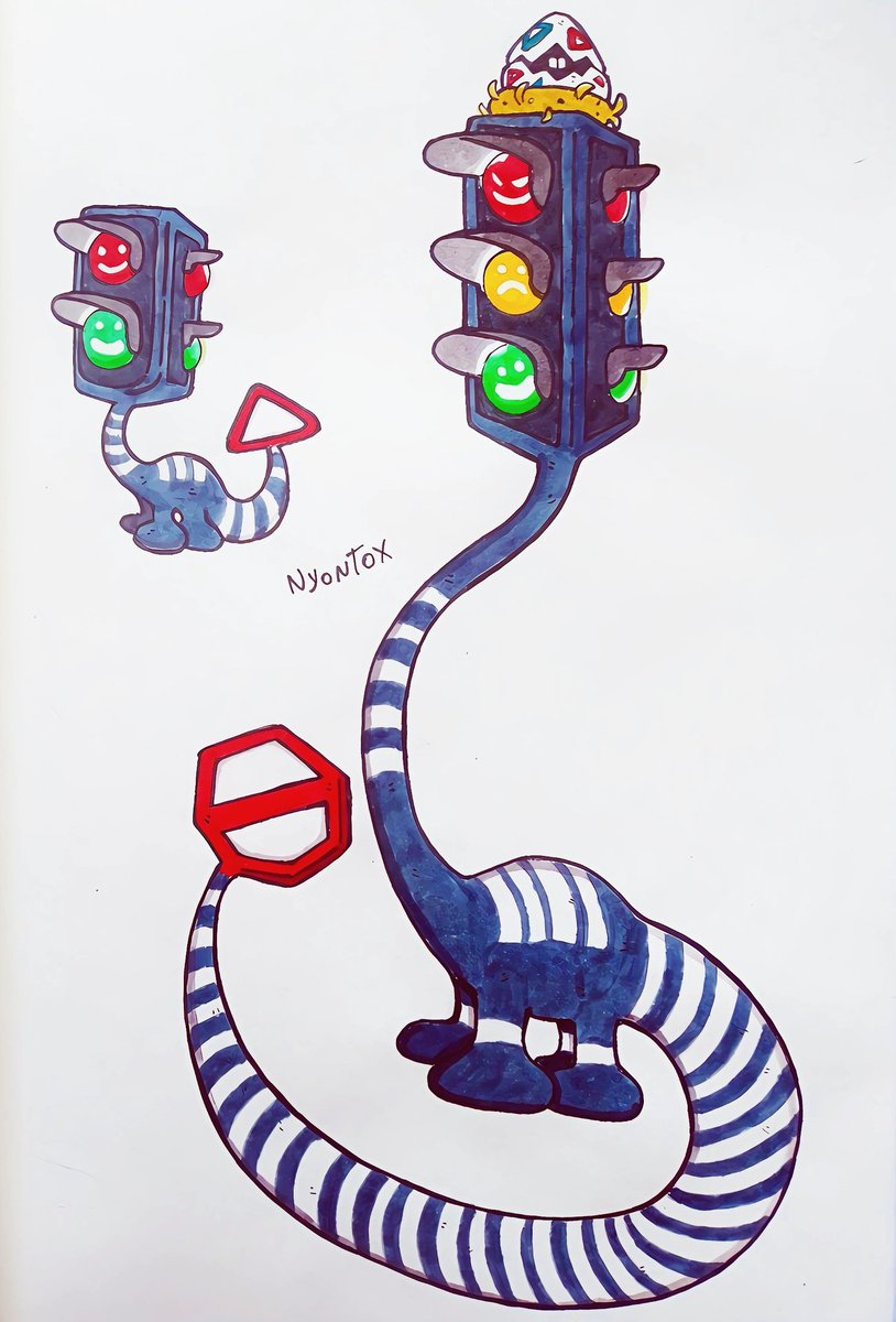 Nyontox's tweet image. Signalong, Stopsaurus.

Light Type.

#Pokemon #fakemon