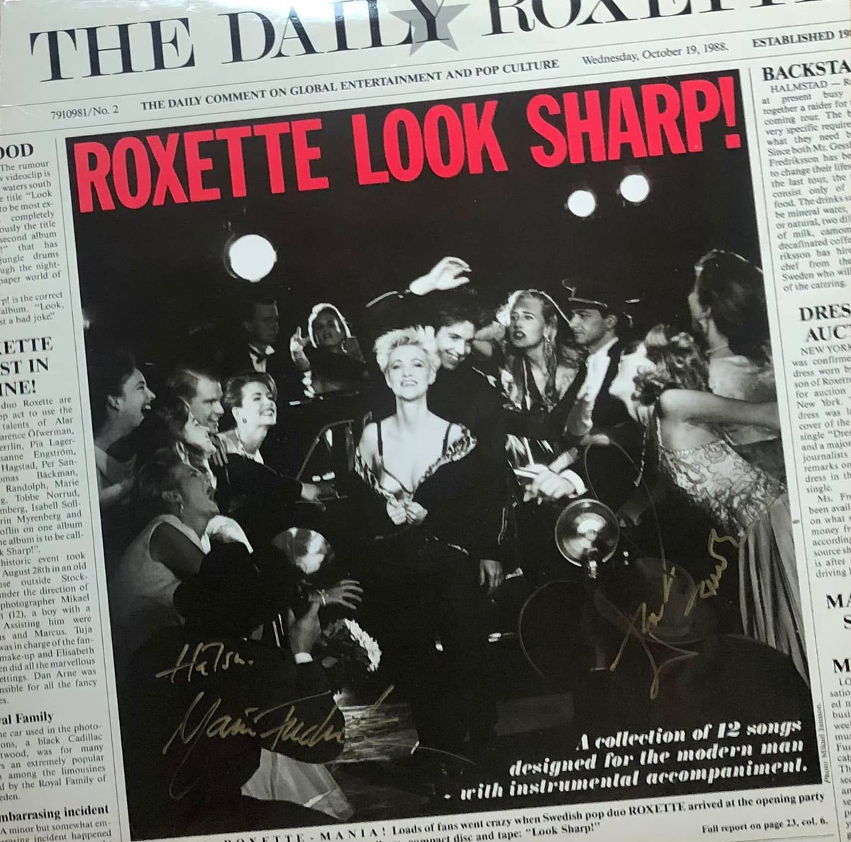 myRockworld memorabilia: Roxette - Album Look Sharp - 1988 - Vinyl - rare - fully signed by Per Gessle and Marie Fredriksson R.I.P.

Happy Birthday Per Gessle