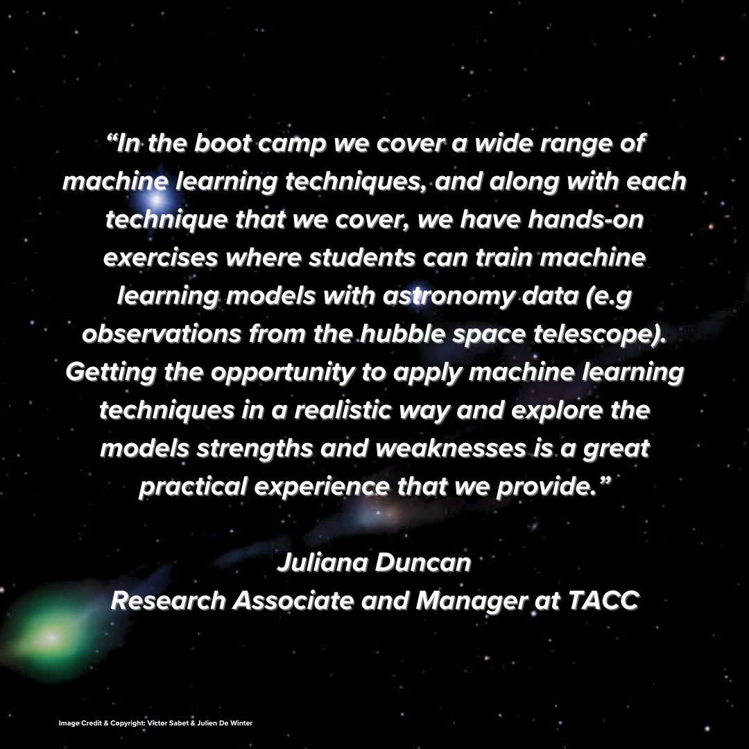 CosmicAI_Inst's tweet photo. Registration is open! AI Boot Camp For Astronomers
Presented by the NSF-Simons AI Institute for Cosmic Origins and the Texas Advanced Computing Center @TACC
June 1st-5th 2026
Location: Pickle Research Campus, @UTAustin 
Learn more https://t.co/zFabH3OH8B https://t.co/XaQAETG0IB
